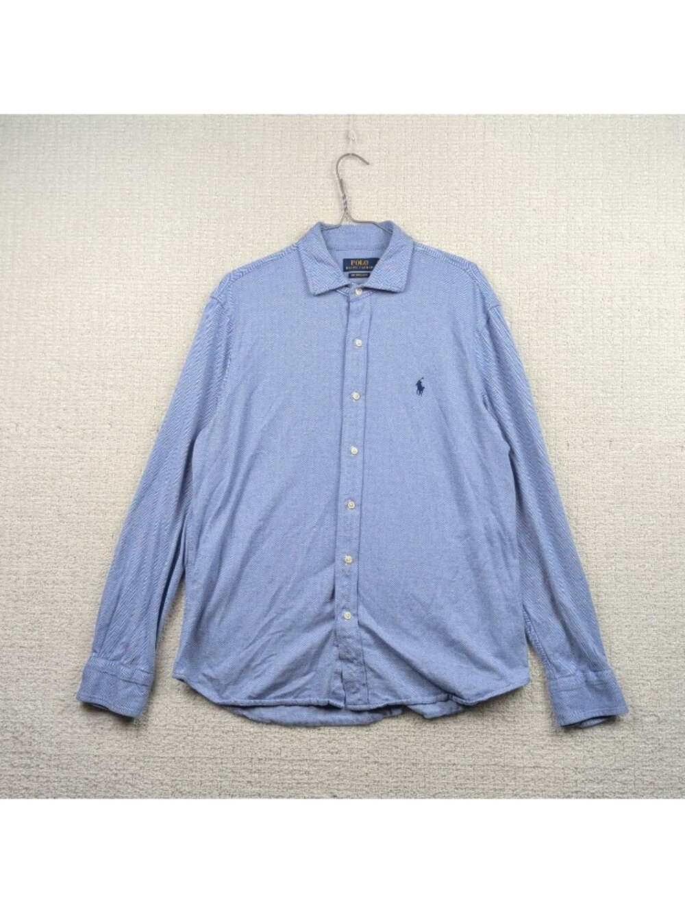 Polo Ralph Lauren Knit Dress Shirt Men’s Blue Long Sleeve Button Up Preppy Read